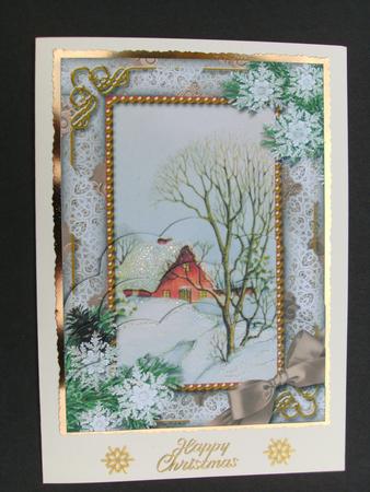 Christmas Scene Snow One Edge Scallop Bottom 7x5inch Stacker by Christine Sutton