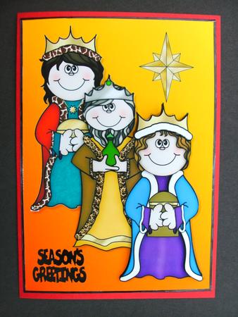 We Three Kings Decoupage Christmas Quick Card Front by Christine Sutton