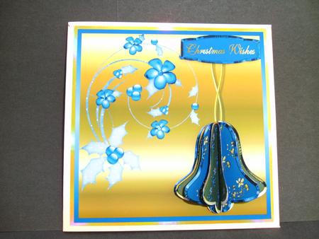 3D Christmas Bell in Blue and Gold with Card Front by Christine Sutton