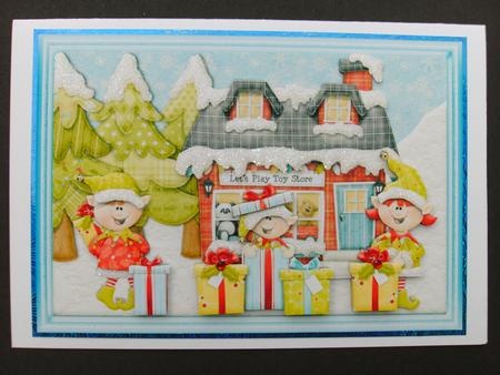 Santa's Little Helpers Card Front and Decoupage by Christine Sutton