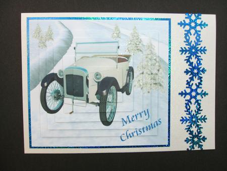 Vintage Car on a Snowy Road Pyramid by Christine Sutton