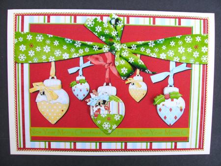 Christmas Baubles Card Front with Decoupage by Christine Sutton