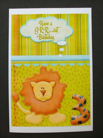 Cute Lion Age 3 Decoupage Card by Christine Sutton