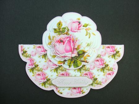 Pink Roses Rocker Card with Pyramid Topper by Christine Sutton