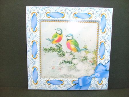 Christmas Blue Tits Ornate Card Base and Frame by Christine Sutton