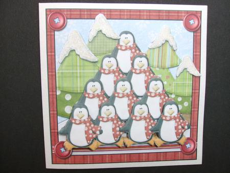 Penguins and Christmas Trees Quick Card Front by Christine Sutton