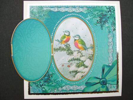 Christmas Blue Tits Ice 8in Sq Locket Book Base Card Topper by Christine Sutton