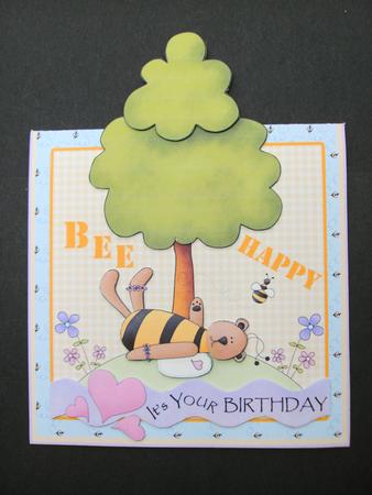 Bee Happy No Hole Over the Edge Birthday Card with Decoupage by Christine Sutton