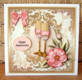 Champagne Glasses in Pink and Gold Card Front by Christine Todd