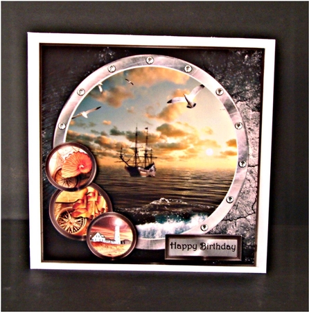 Galleon Ship at Sea Card with Decoupage by Christine Todd