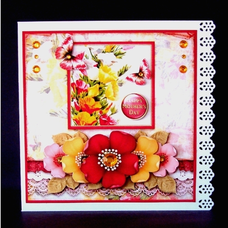 Vintage Grunge Card Kit  Flowers and Laces red yellow 1148 by Christine Todd