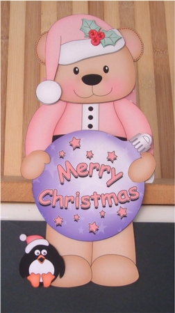 3D Christmas On the Shelf Card Kit - Livvy Bear has an Xmas Bauble with Greetings Sentiments by Christine Todd