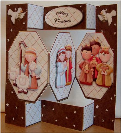 Cute Nativity Octagon Shaped Pop Up Card by Christine Todd