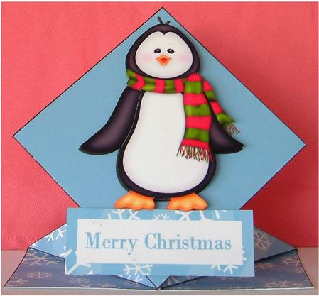 Jolly Penguin Christmas Diamond Top Card by Christine Todd