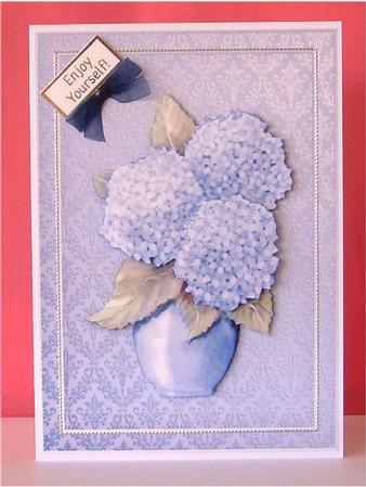 Vase of Hydrangeas Card Front by Christine Todd