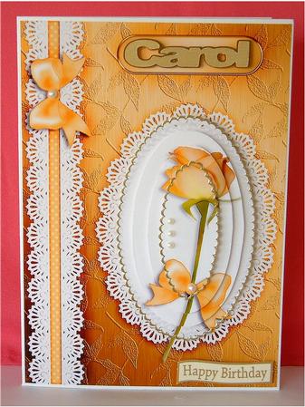 A5 Rose, Lace and Pearls Quick Card with Pyramage by Christine Todd