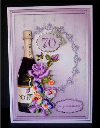 Champagne and Flowers 70th Birthday Decoupage Card. Comes W by Christine Todd