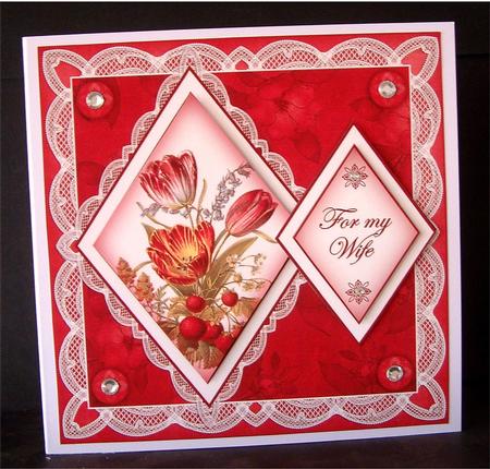 Red Tulips My Wife 7in Double Diamond Topper by Christine Todd