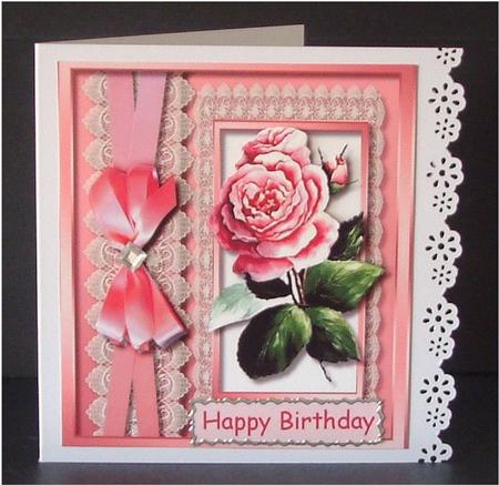 Beautiful Pink Rose , Lace , and Ribbon Bow, 1 by Christine Todd