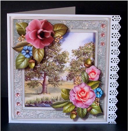 Beautiful Cammelias and Crchard Scene  by Christine Todd