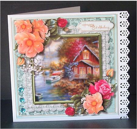 Beautiful Apricot Roses and Water Scene  by Christine Todd