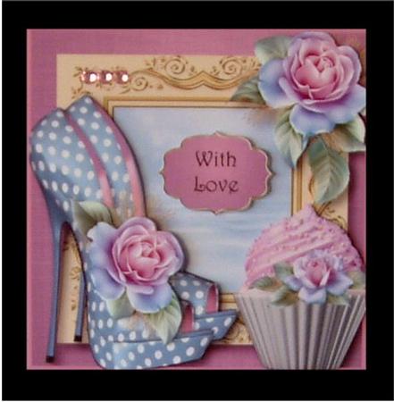Eccentric Shoes, Cupcake & Pastel Roses 8x8 Quick Topper by Christine Todd