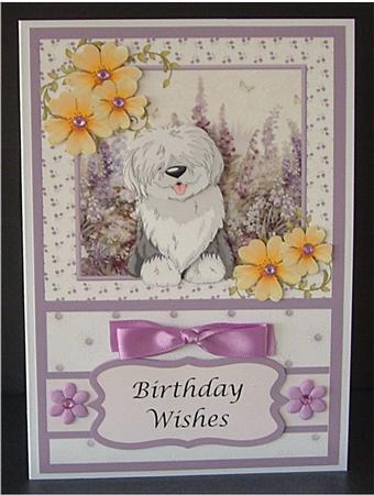 Old English Sheepdog Card with Decoupage by Christine Todd