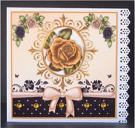 Pretty Gold Rose in Frame with Big Bow 8x8 by Christine Todd