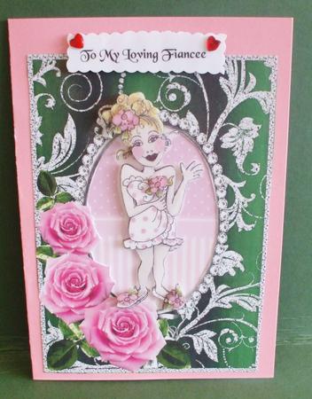 Pink Roses on Green with Diamonds Double Frames by Christine Young