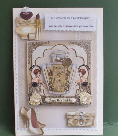 Cream Art Deco Perfume 16th Birthday 7in Decoupage Topper by Christine Young