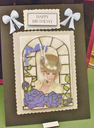 Steampunk Lady with Blue Roses in Window Frame by Christine Young