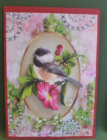 Little Bird on a Branch with Flowers by Christine Young