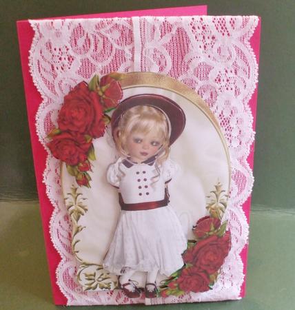 Sweet Girl in Red Bonnet with Roses A4 by Christine Young