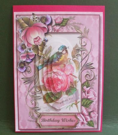 Lovely Pyramid Bird on a Pink Rose by Christine Young