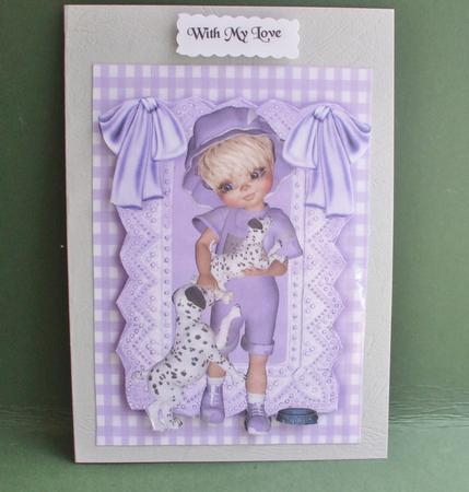 My Little Dalmation Puppy in Purple Lace Frame A4 by Christine Young