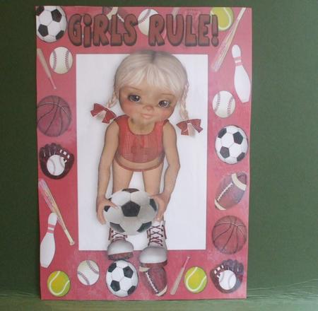 Girl Playing Footie, Girls Rule! A4 by Christine Young