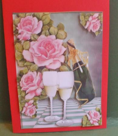 Champagne with Cascading Pink Roses A4 by Christine Young