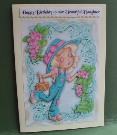 Little Girl with Pink Flowers A4 by Christine Young