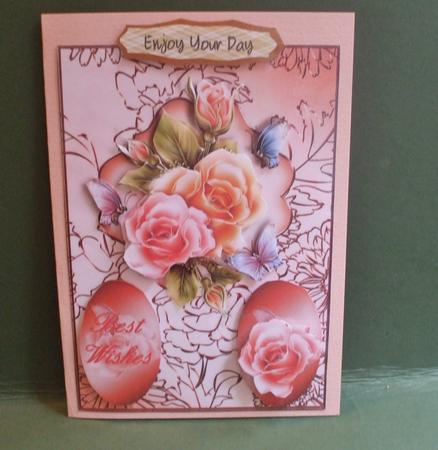 Pretty Pink and Peach Roses Card Front by Christine Young