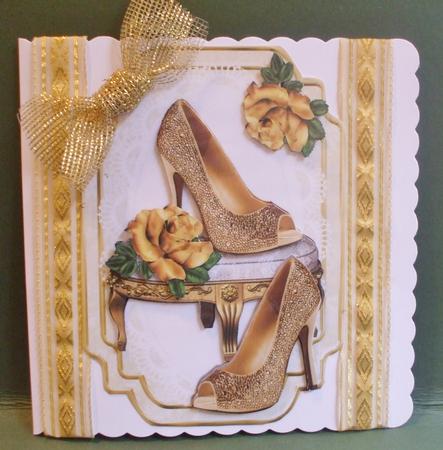 Gold Sparkle Shoes, with Roses on a Stool with Lace by Christine Young