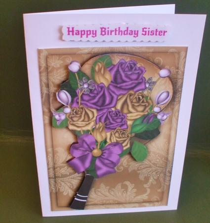 Ornate Lilac Gold Roses Fan A4 Picture Sheet by Christine Young
