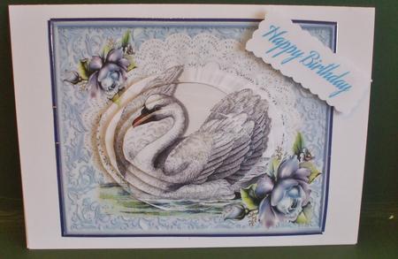 Beautiful Vintage Swan on Lace Oval Pyramids by Christine Young