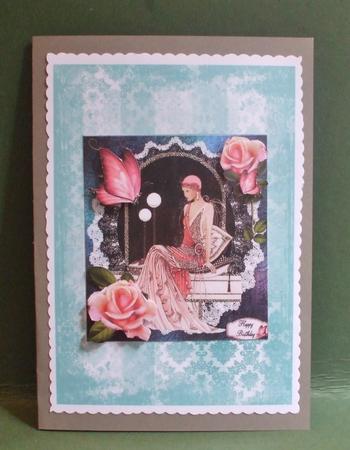 Dusky Teal Grunge Dolly Stripe Lace A4 Backing Paper by Christine Young