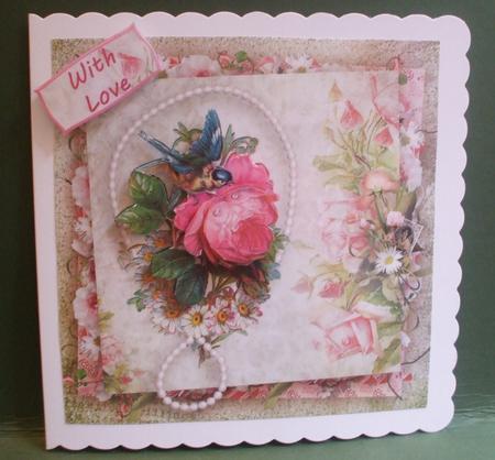 Shabby Rose and Pearls Decoupage Card by Christine Young