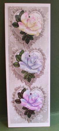 Silver Frilly Hearts, Pink, Silver, and Lilac Roses Tall Dl by Christine Young