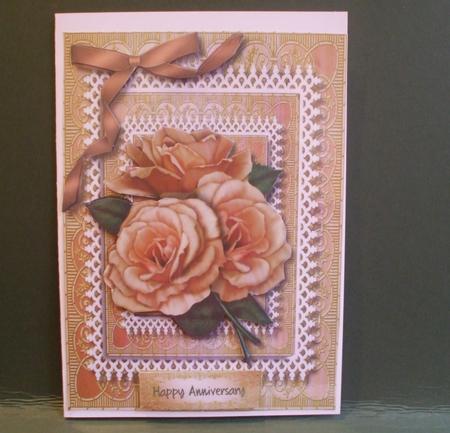 Beautiful Gold Roses on a Double Lace Frame  by Christine Young