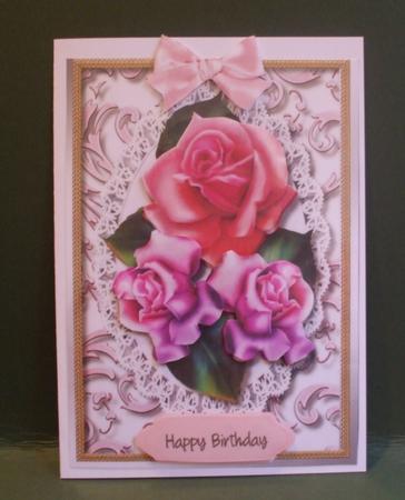 Beautiful Roses on Lace and Scrollwork by Christine Young