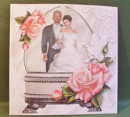 The Bride & Groom with Pink Roses in Glass Dome 8x8 by Christine Young