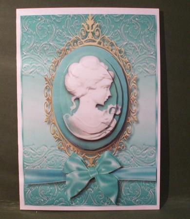 Beautiful Cameo on Aqua and French Lace  by Christine Young