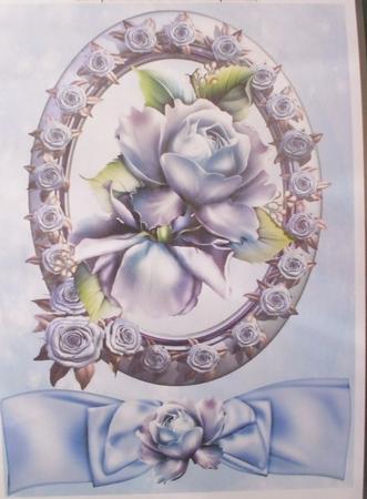 Blue Roses, in Rose Frame with Bow A4 by Christine Young